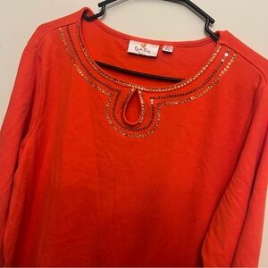 Quacker Factory Women's Embellished Orang Scoop Neck Top